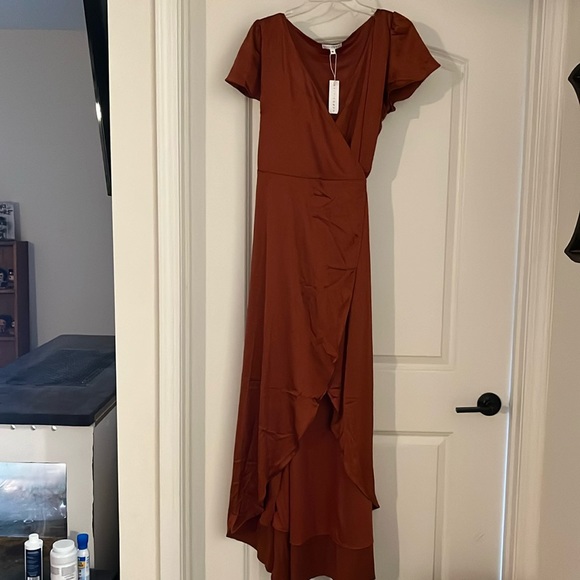 Baltic Born Krystal Satin Wrap Dress in Cinnamon Size XL - Picture 2 of 7